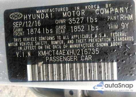 2017 Hyundai Accent Se from USA, damaged, VIN KMHCT4AEXHU216735